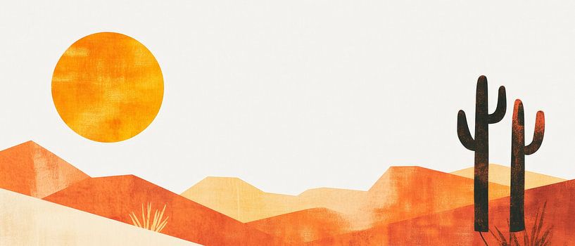 Paysage désertique avec cactus et soleil par Poster Art Shop