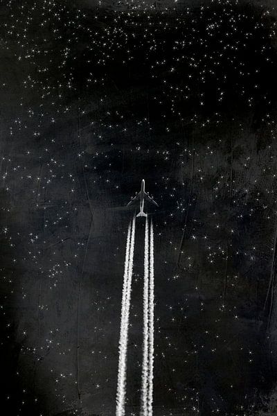 Sternenflug - Flugzeug und Kondensstreifen am Sternenhimmel von Dirk Wüstenhagen