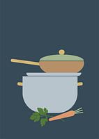 Cuisinière, casserole et poêle à frire.