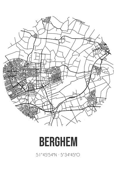 Berghem (Noord-Brabant) | Karte | Schwarz und Weiß von Ortsdrucke