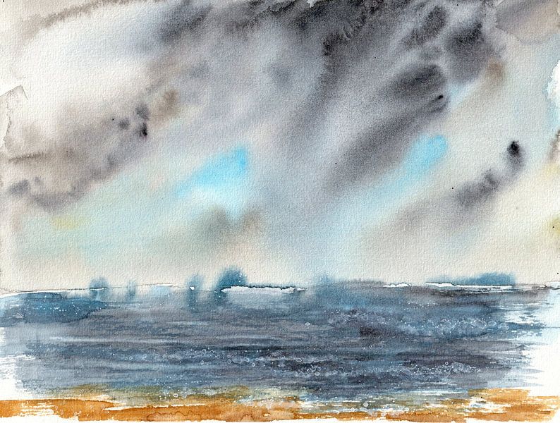Stürmische Wolken über dem Meer von Enjoy-Aquarell