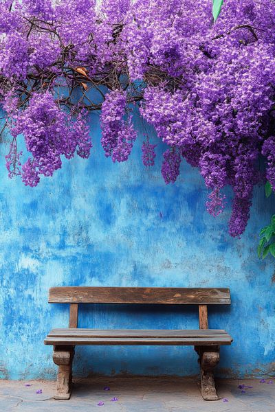 Paarse bloemenmuur van Poster Art Shop