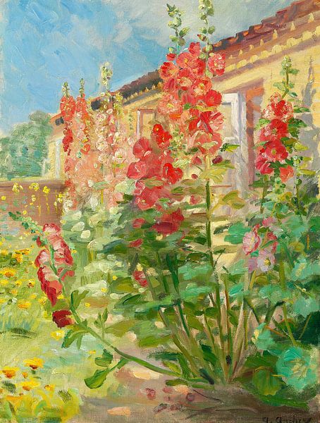 Anna Ancher, Rote Stockrosen, um 1916 von Atelier Liesjes