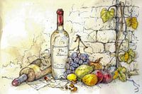 Drawing, still life, wine, party -11