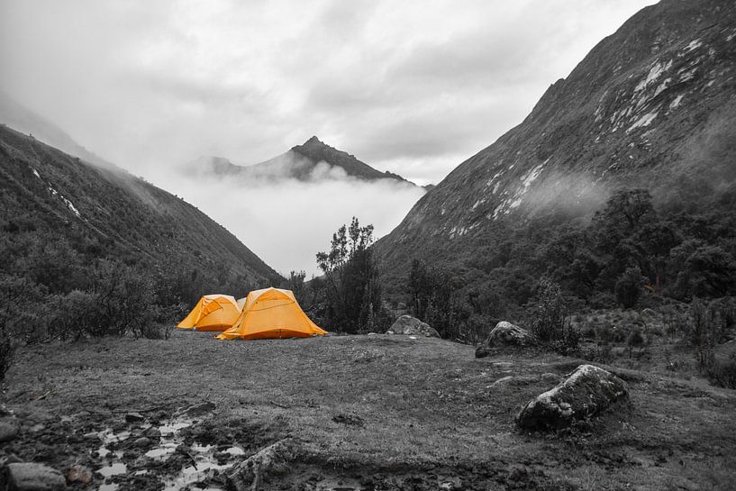 Hiking sleeping place on the Santa Cruz trail in the Andes, Peru by Ramon Van Gelder
