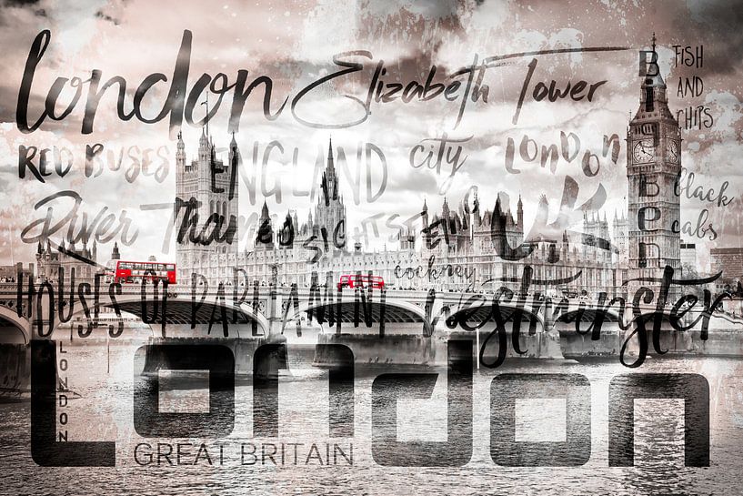 Urban-Art LONDON Houses of Parliament &amp; Red Buses II von Melanie Viola