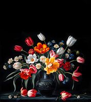 Blumenstillleben, Tulpen und Kornblumen