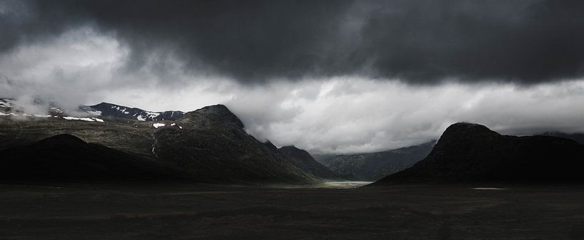 Panoramic photo Norway - Dramatic Mountain Landscape with Dark Clouds by Emmory Schröder