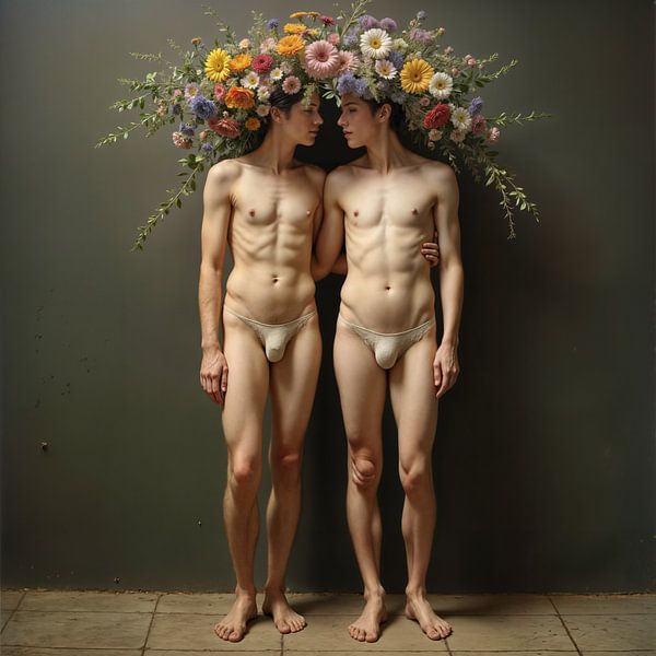 Männer mit Blumenstrauß von The Nudes Gallery