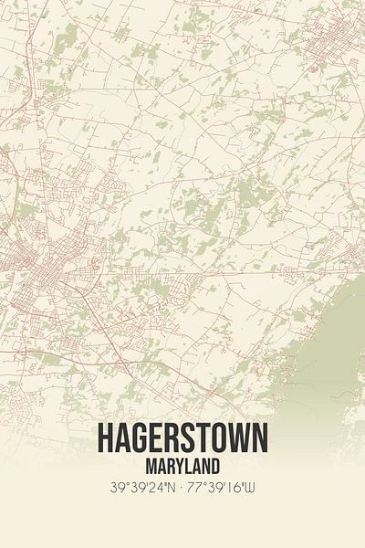 Alte Karte von Hagerstown (Maryland), USA. von Ortsdrucke