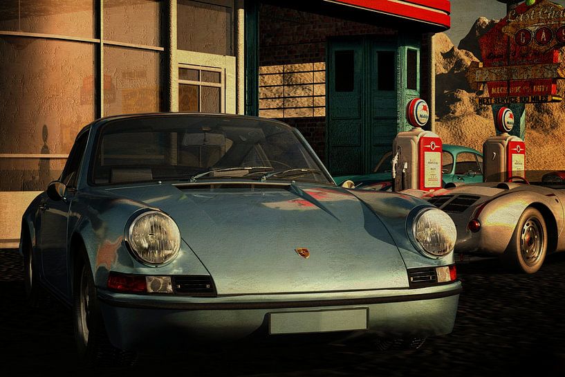 Porsche 911 dans une ancienne station-service par Jan Keteleer
