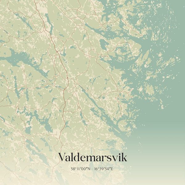Alte Karte von Valdemarsvik, Schweden. von Ortsdrucke