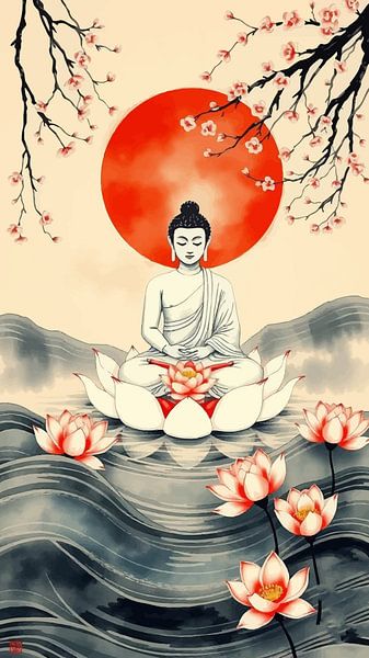 Buddha / Boeddha Sumi-e Japanese Painting by MIROKKU