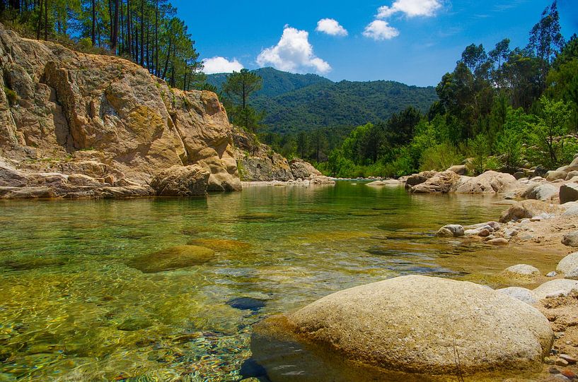 View of the crystal-clear Solenzara mountain stream on the island of Corsica by Fartifos
