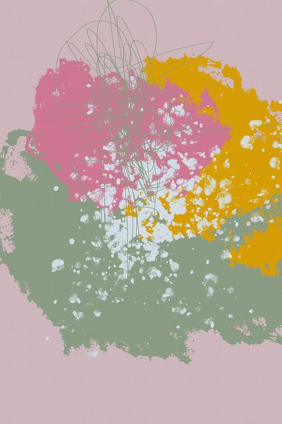Moderne abstrakte Kunst. Helle Pastellfarben. Rosa, grün, gelb. von Dina Dankers