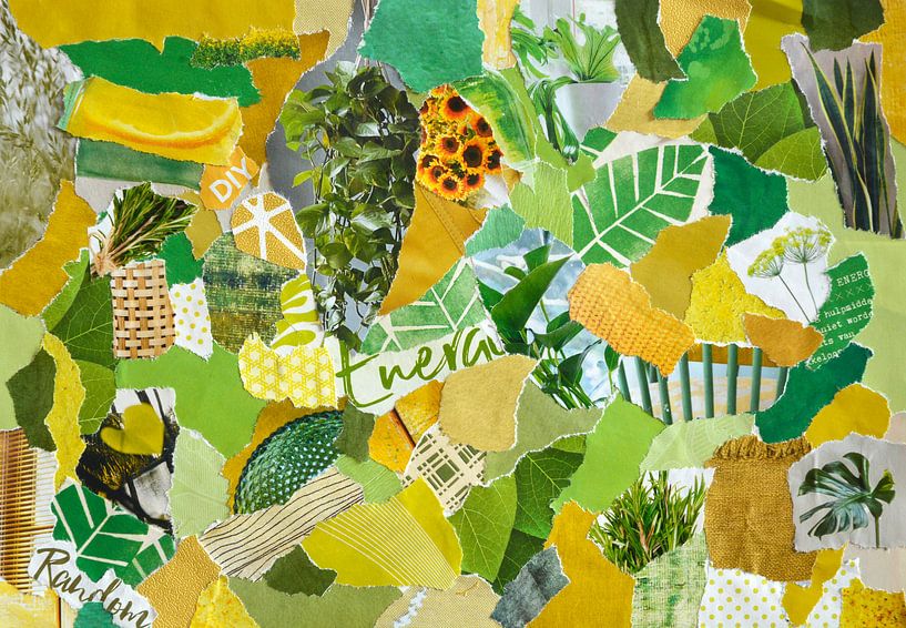 Inspiration recycling collage in retro yellow green by Trinet Uzun