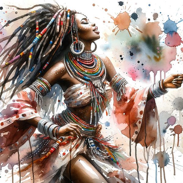 Aquarelle danseuse africaine #2 par Chromatic Fusion Studio