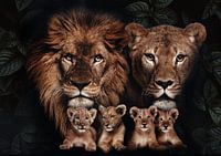 Lion family with 4 cubs
