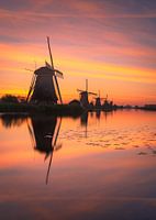 Lever de soleil coloré aux moulins de Kinderdijk