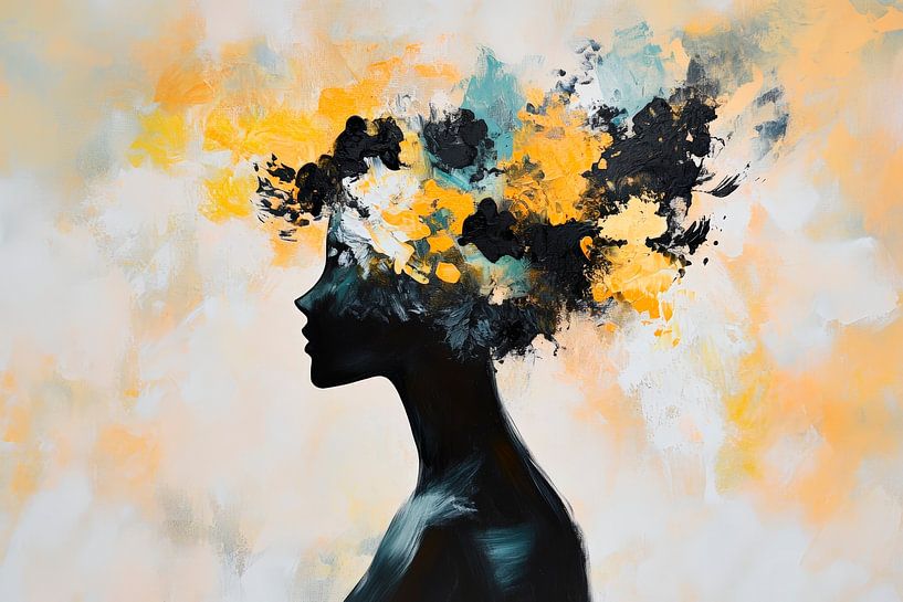 Blütenkopf in Schwarz und Gelb – Modern von Poster Art Shop