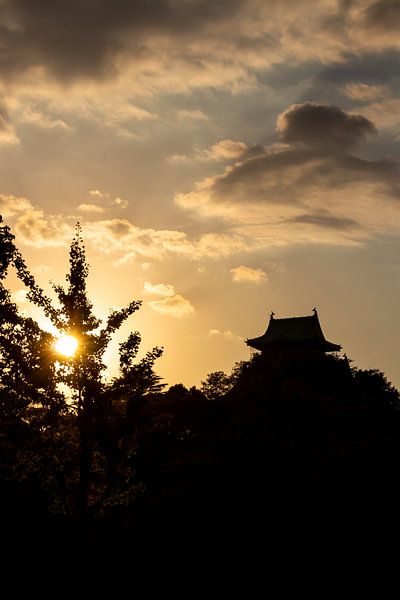 Silhouette Osaka Castle at sunset by Mickéle Godderis