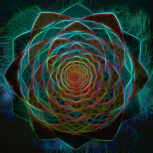 Grafik-Mandala türkis und braun Ocker von Rietje Bulthuis