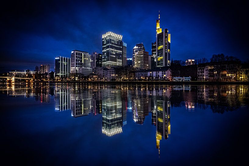 Frankfurt skyline with reflection in the river Main by Fotos by Jan Wehnert