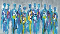 Blue Group of People | Blue Figurative Painting of People
