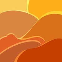 Yellow Hills - Illustration numérique en orange et jaune, paysage abstrait en forme de vague