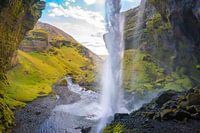Behind Iceland's Kvernufoss waterfall