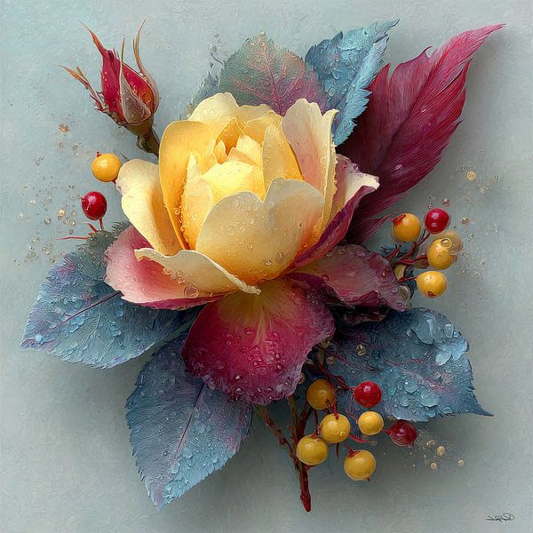 fleur jaune avec de l'eau et du glaçage par Gelissen Artworks