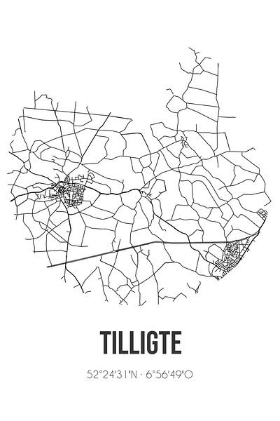 Tilligte (Overijssel) | Carte | Noir et blanc par Affiches de lieux