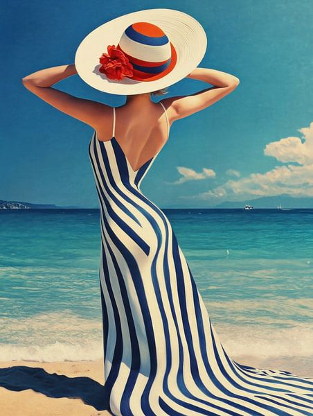 Robe rayée et chapeau de soleil par Franka Poulain