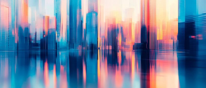 Nachtstadt mit reflektierenden Farben von Poster Art Shop