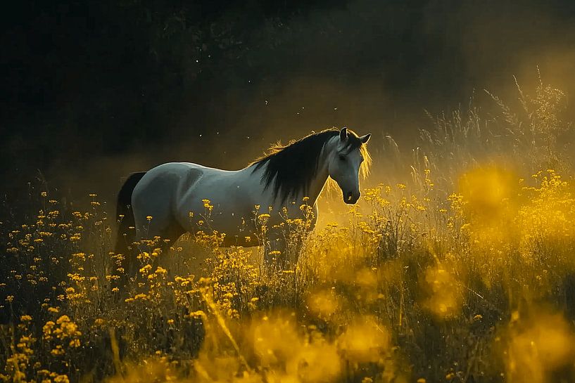 Spring Watcher - The White Horse in the Field of Flowers by Karina Brouwer