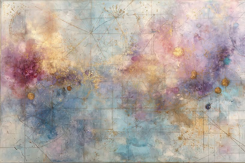 Violet lilac abstract painting with gold and blue by Joriali Abstract