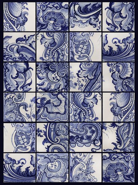 Delft blue, mix of fragments of tile tableau Rijksmuseum by Mijke Konijn