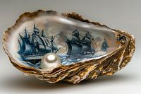 Auster aus delfterblauem Porzellan