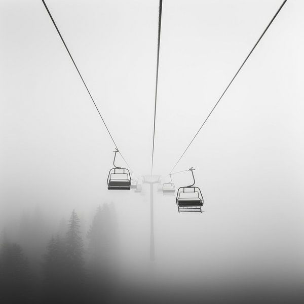 Ski lift in the fog by Poster Art Shop
