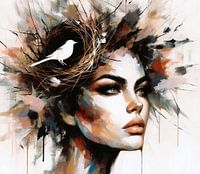 Portrait abstrait d'une femme avec un nid d'oiseau dans les cheveux. (1)