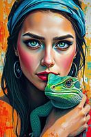 Portrait - young woman with lizard