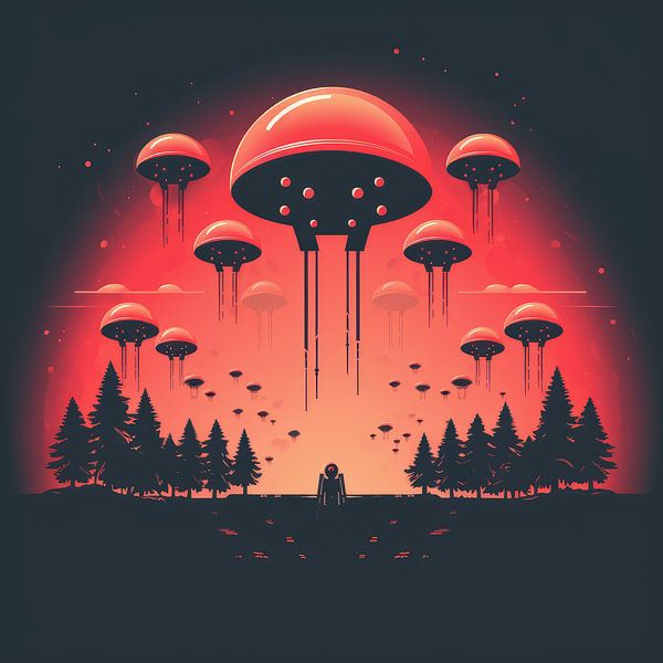 Vintage Poster im Stil von Space Invaders von Art Bizarre