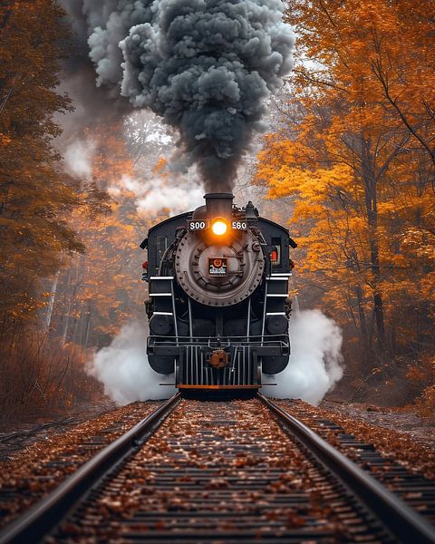 Historic train in the autumn forest by fernlichtsicht