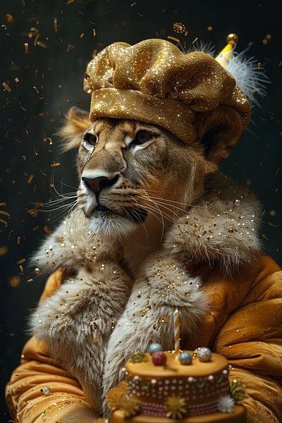 Funny lion 60s birthday with disco flair by Poster Art Shop