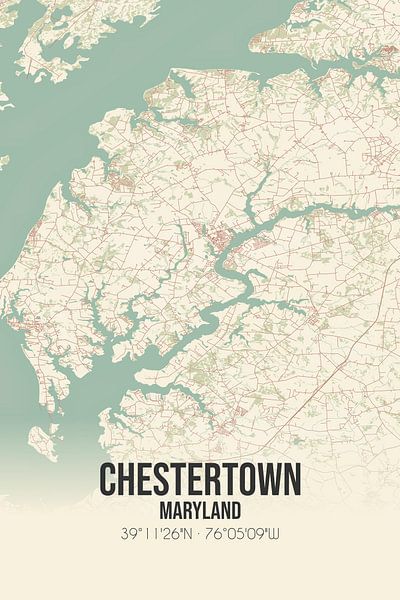 Alte Karte von Chestertown (Maryland), USA. von Ortsdrucke