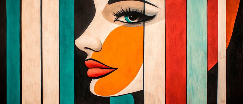 Bunte Frauensilhouette – Künstlerisch минималistisch von Poster Art Shop