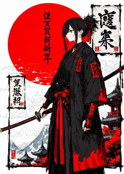 Anime Girl Samurai Japan by Ruzerin