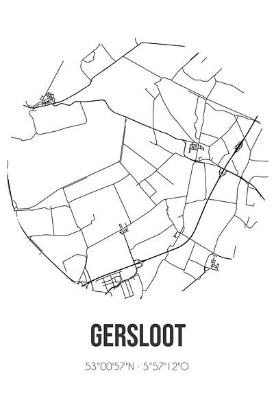 Gersloot (Fryslan) | Carte | Noir et blanc par Affiches de lieux
