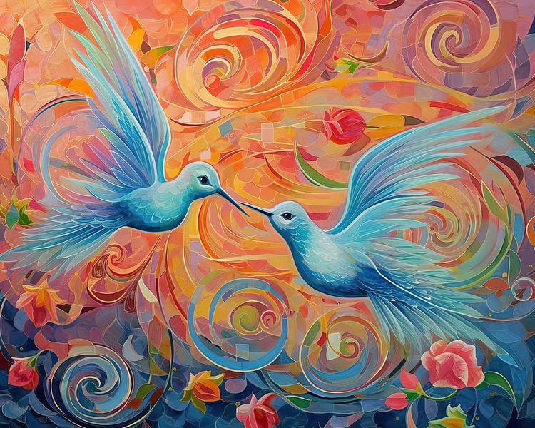 Malerei Lebendige Kolibris | Himmlisches Ballett Duo von ARTEO Gemälde