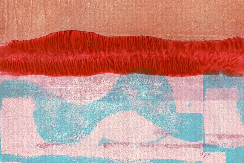 Abstract minimalistisch landschap in lichtblauw, rood en beige van Dina Dankers